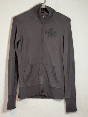 Y2K Abercrombie & Fitch Gray Full-Zip Hoodie Patchwork Embroidered